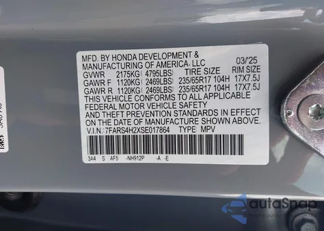 2025 Honda Cr-V Lx Awd from USA, damaged, VIN 7FARS4H2XSE017864